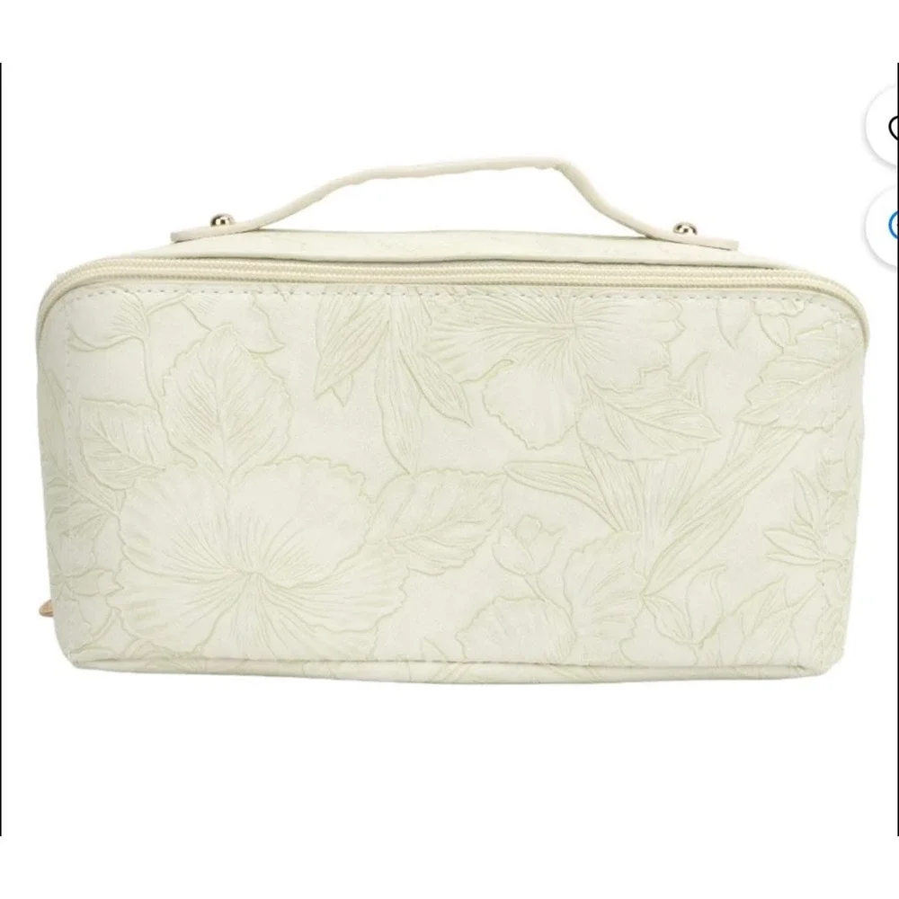 Elegant Floral Embossed Cosmetic Bag Makeup Organizer Travel Toiletry Bag NWT